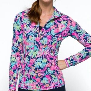 Lilly Pulitzer Luxletic Justine Seen and Heard Half Zip Top size large NWOT